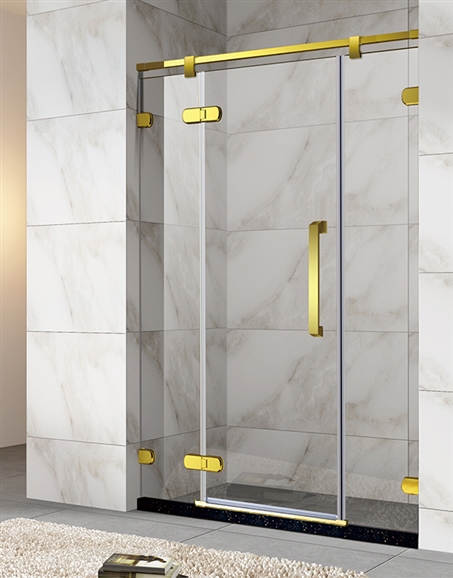 Frameless Sliding Shower Door With Gold Finish Hinges And Handle